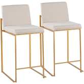 Fuji High Back 26" Counter Stool in Beige Fabric & Gold Steel (Set of 2)